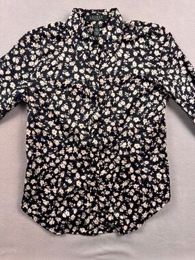 Lauren Ralph Lauren Womens Size PS Black Floral Cotton Long Sleeve Shirt